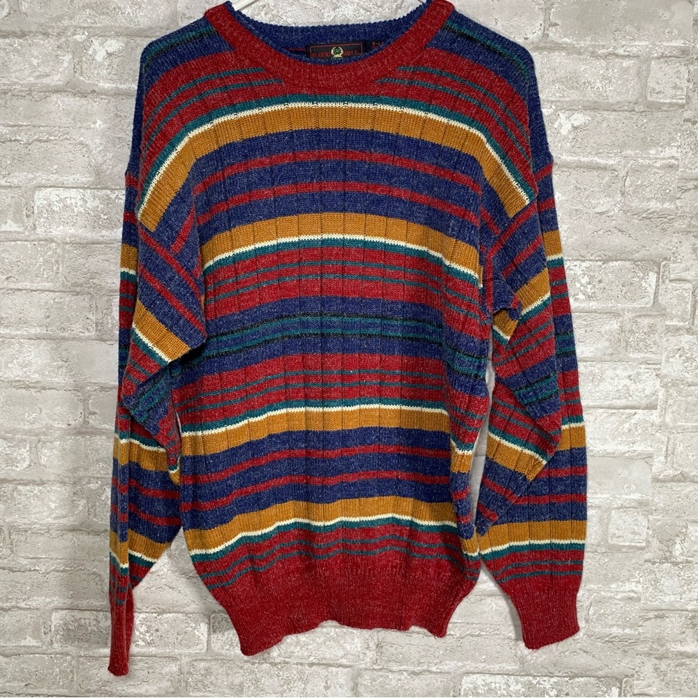 Vintage 90s grunge‎ colorful Striped Crewneck Sweater men’s size XL stretchy